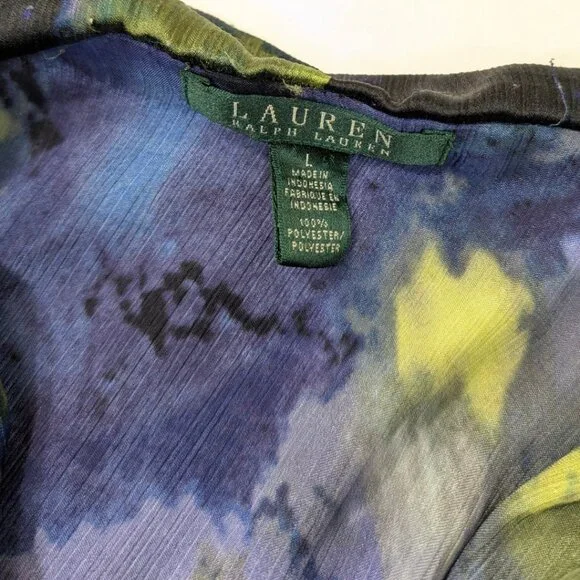 SOLD Lauren Ralph Lauren Wmns Large Long Sleeve Ruffle Watercolor Button Blouse - Picture 7 of 8
